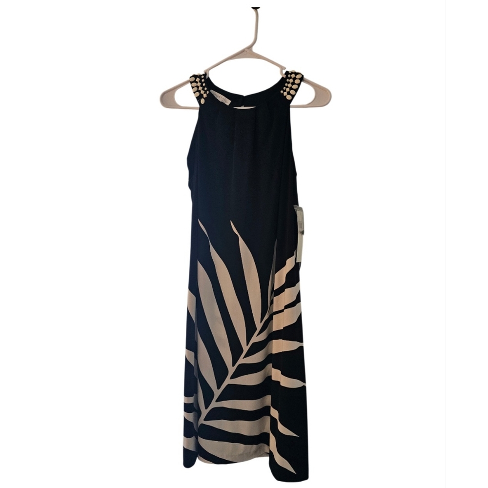 NEW London Times Black & Cream Beaded Embellished Dress Size 12 NWT